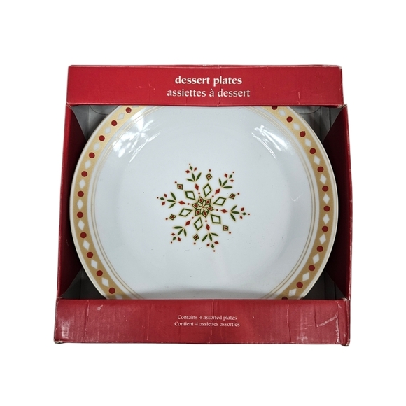 NWT Pier One Holiday White & Gold Snowflake 7.5" Dessert Plates Set‎ of 4 - Picture 1 of 9